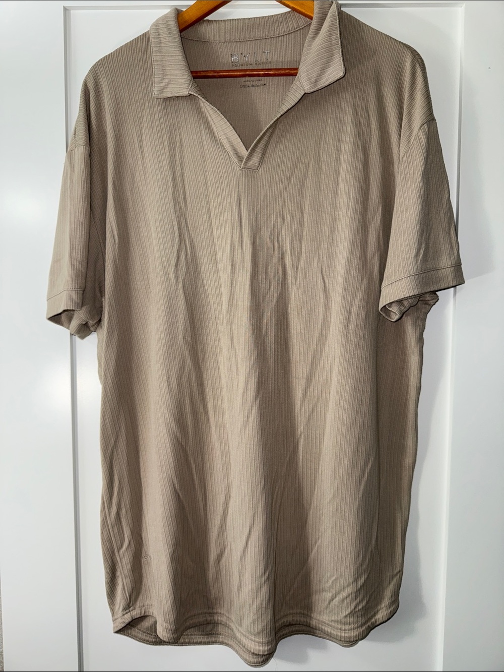 BYLT Relaxed Collar Ribbed Polo Shirt - Taupe Sz XXL